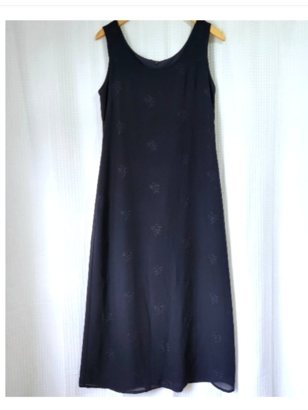 Vintage Zahra Maxi Dress Floral Burnout Navy Blue Lined Size 10 Made in Canada
